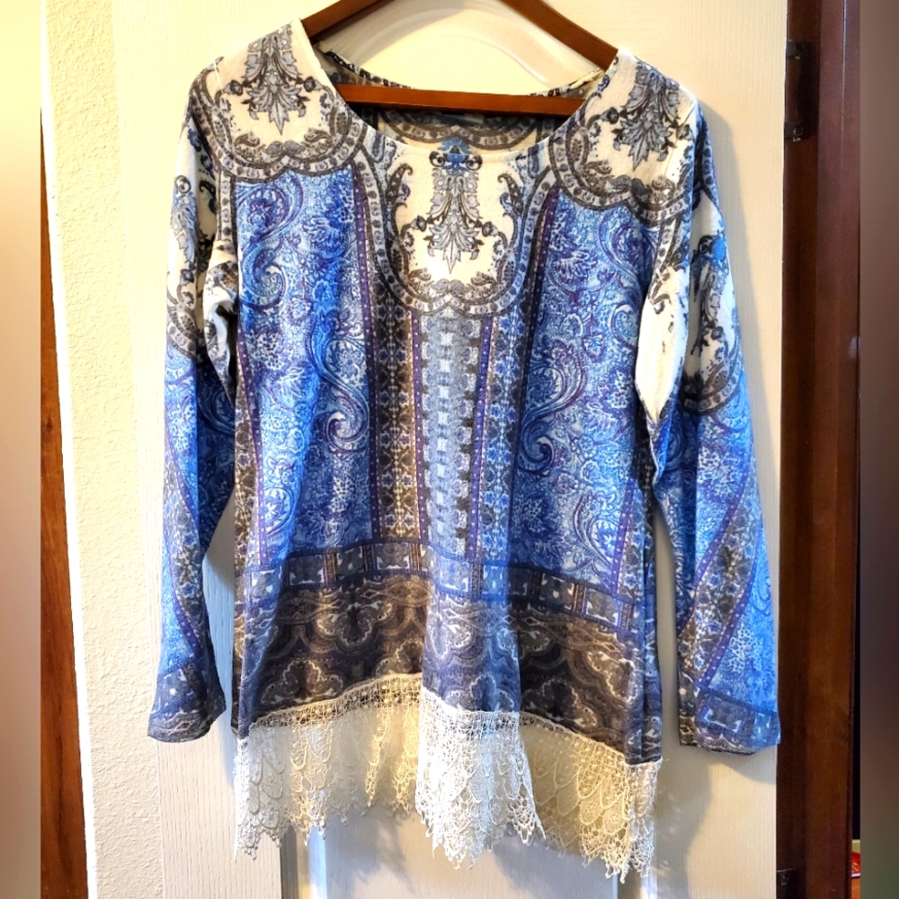 Mushkaby Sienna Rose Inc Blouse with Lace Trim